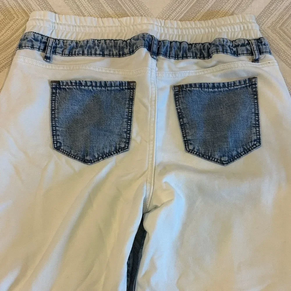 Tractr Reconstructed Ripped Denim Front White French Joggers Size M